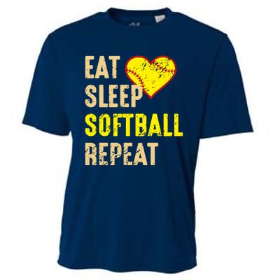 Softball Funny Eat Sleep Softball Repeat Girl Softball Cooling Performance Crew T-Shirt