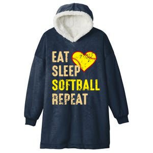 Softball Funny Eat Sleep Softball Repeat Girl Softball Hooded Wearable Blanket