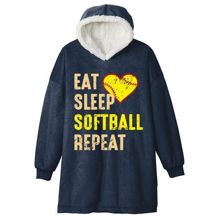 Softball Funny Eat Sleep Softball Repeat Girl Softball Hooded Wearable Blanket