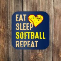 Softball Funny Eat Sleep Softball Repeat Girl Softball Coaster