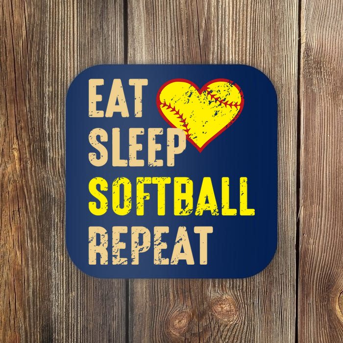 Softball Funny Eat Sleep Softball Repeat Girl Softball Coaster