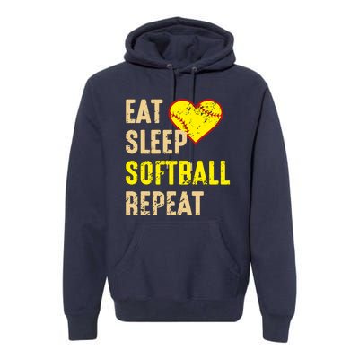 Softball Funny Eat Sleep Softball Repeat Girl Softball Premium Hoodie