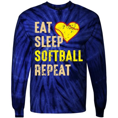 Softball Funny Eat Sleep Softball Repeat Girl Softball Tie-Dye Long Sleeve Shirt