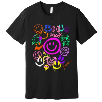 Smile Face Emoticons Fun Vivid Graffiti Smileys Graphic Premium T-Shirt