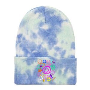 Smile Face Emoticons Fun Vivid Graffiti Smileys Graphic Tie Dye 12in Knit Beanie