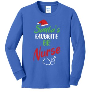 Santas Favorite Er Nurse Christmas Nursing Funny Gift Kids Long Sleeve Shirt