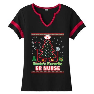 Santas Favorite Er Nurse Christmas Tree Stethoscope Sweater Gift Ladies Halftime Notch Neck Tee