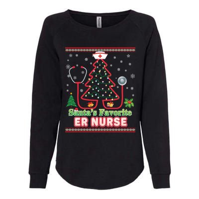 Santas Favorite Er Nurse Christmas Tree Stethoscope Sweater Gift Womens California Wash Sweatshirt