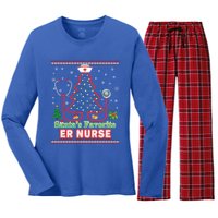 Santas Favorite Er Nurse Christmas Tree Stethoscope Sweater Gift Women's Long Sleeve Flannel Pajama Set 