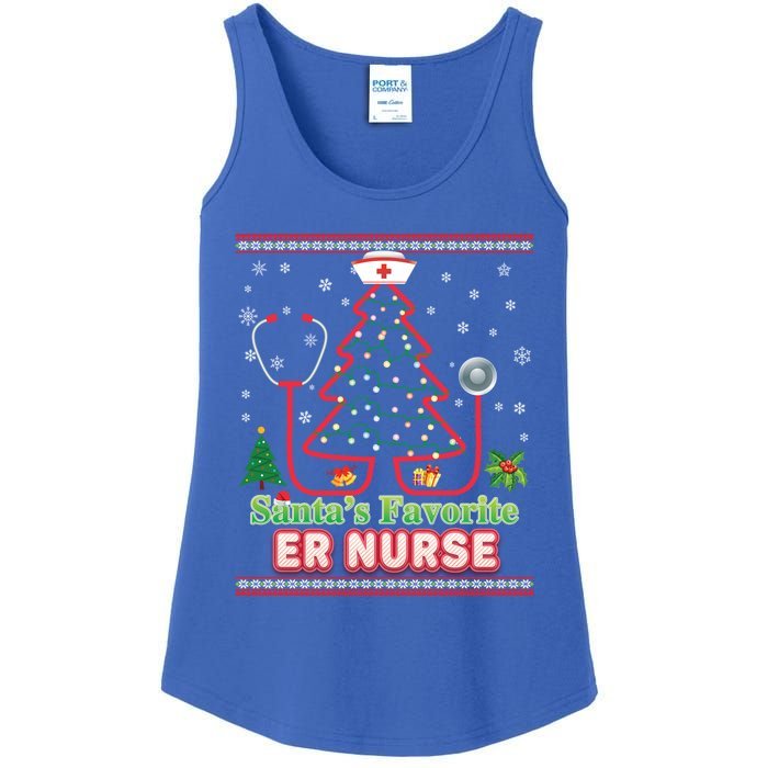 Santas Favorite Er Nurse Christmas Tree Stethoscope Sweater Gift Ladies Essential Tank