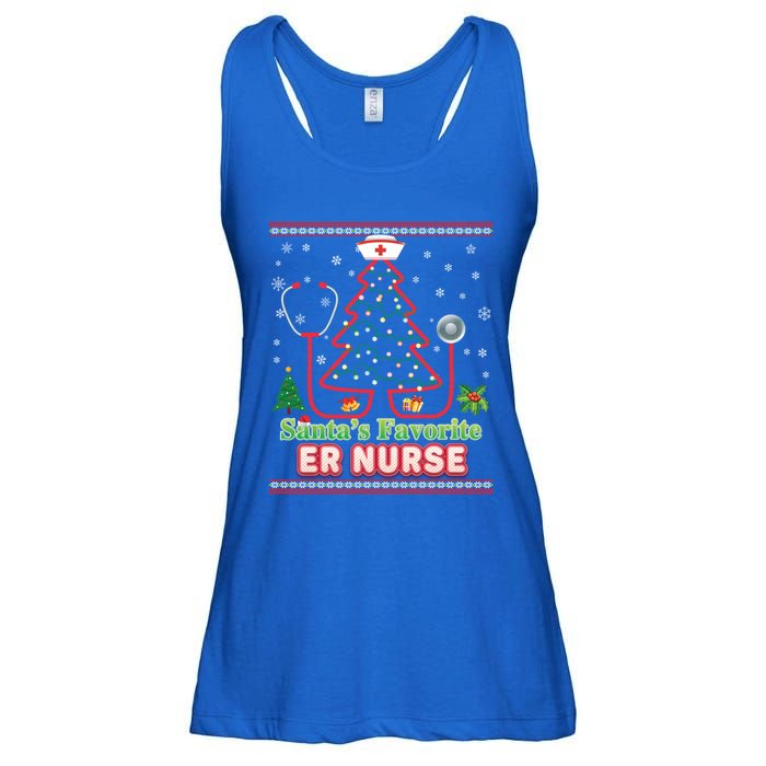 Santas Favorite Er Nurse Christmas Tree Stethoscope Sweater Gift Ladies Essential Flowy Tank