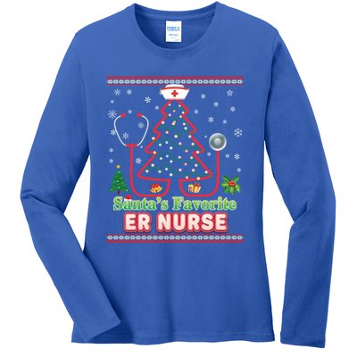 Santas Favorite Er Nurse Christmas Tree Stethoscope Sweater Gift Ladies Long Sleeve Shirt