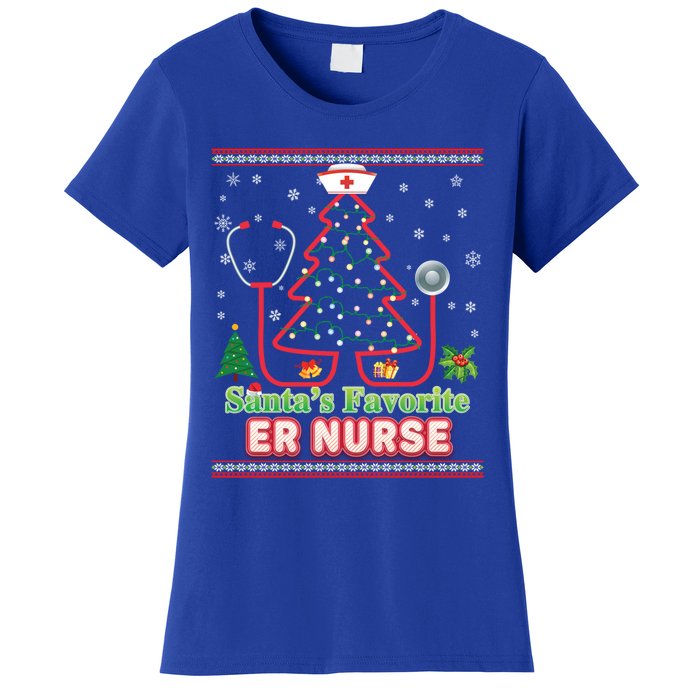 Santas Favorite Er Nurse Christmas Tree Stethoscope Sweater Gift Women's T-Shirt