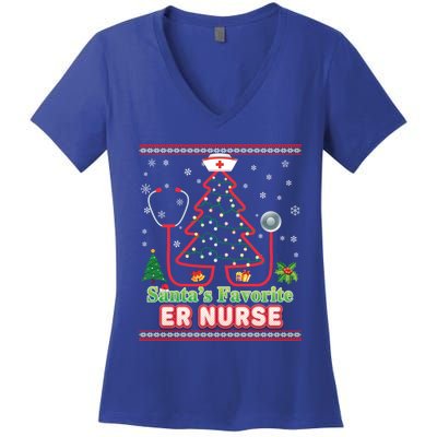 Santas Favorite Er Nurse Christmas Tree Stethoscope Sweater Gift Women's V-Neck T-Shirt