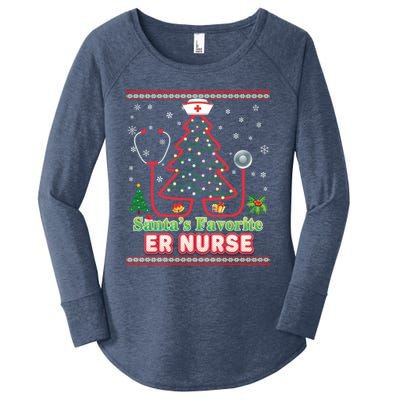 Santas Favorite Er Nurse Christmas Tree Stethoscope Sweater Gift Women's Perfect Tri Tunic Long Sleeve Shirt