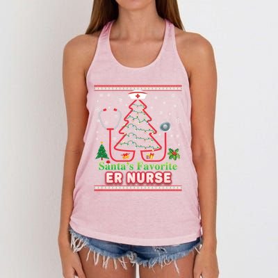 Santas Favorite Er Nurse Christmas Tree Stethoscope Sweater Gift Women's Knotted Racerback Tank