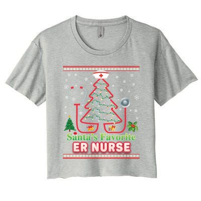 Santas Favorite Er Nurse Christmas Tree Stethoscope Sweater Gift Women's Crop Top Tee