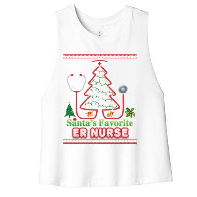 Santas Favorite Er Nurse Christmas Tree Stethoscope Sweater Gift Women's Racerback Cropped Tank