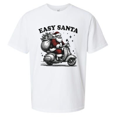 Santa Funny Easy Santa Riding Scooter Fun Christmas Holiday Sueded Cloud Jersey T-Shirt