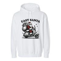 Santa Funny Easy Santa Riding Scooter Fun Christmas Holiday Garment-Dyed Fleece Hoodie