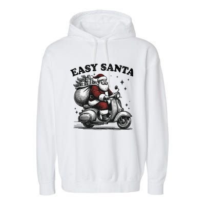 Santa Funny Easy Santa Riding Scooter Fun Christmas Holiday Garment-Dyed Fleece Hoodie