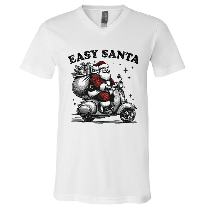 Santa Funny Easy Santa Riding Scooter Fun Christmas Holiday V-Neck T-Shirt