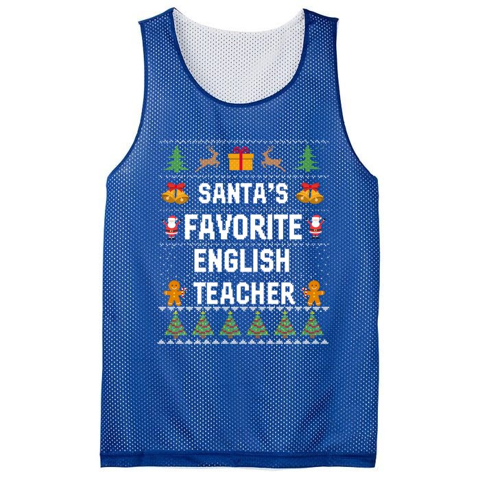 SantaS Favorite English Teacher Xmas Ugly Sweater Christmas Gift Mesh Reversible Basketball Jersey Tank