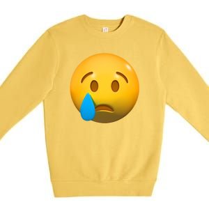 Sad Face Emoji Crying Tear Drop Premium Crewneck Sweatshirt