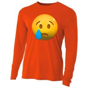 Sad Face Emoji Crying Tear Drop Cooling Performance Long Sleeve Crew