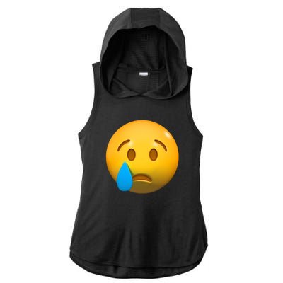 Sad Face Emoji Crying Tear Drop Ladies PosiCharge Tri-Blend Wicking Draft Hoodie Tank