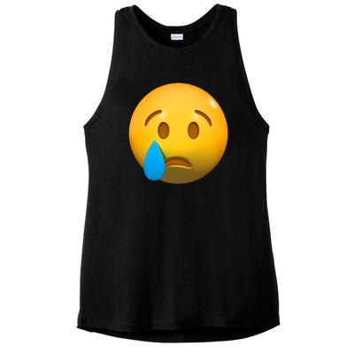 Sad Face Emoji Crying Tear Drop Ladies PosiCharge Tri-Blend Wicking Tank