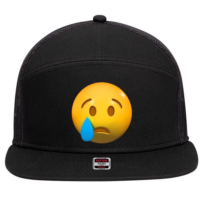 Sad Face Emoji Crying Tear Drop 7 Panel Mesh Trucker Snapback Hat