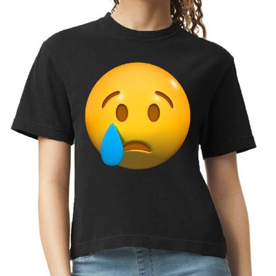 Sad Face Emoji Crying Tear Drop Comfort Colors Boxy T-Shirt