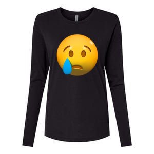 Sad Face Emoji Crying Tear Drop Womens Cotton Relaxed Long Sleeve T-Shirt