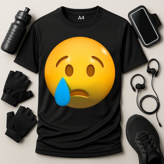 Sad Face Emoji Crying Tear Drop Performance Shirt