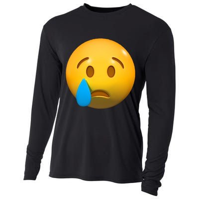 Sad Face Emoji Crying Tear Drop Cooling Performance Long Sleeve Crew
