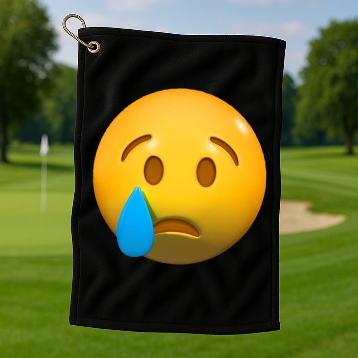 Sad Face Emoji Crying Tear Drop Golf Towel