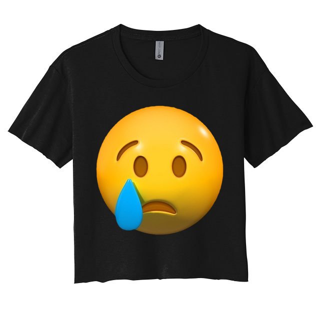 Sad Face Emoji Crying Tear Drop Crop Top