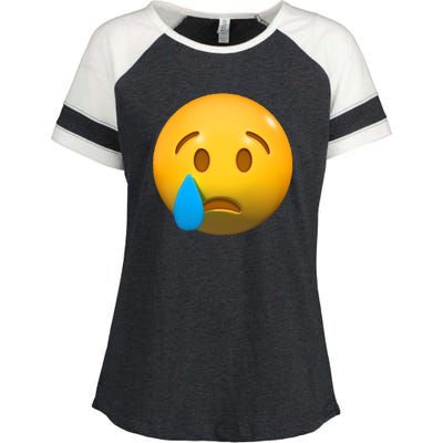 Sad Face Emoji Crying Tear Drop Enza Ladies Jersey Colorblock Tee