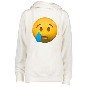 Sad Face Emoji Crying Tear Drop Womens Funnel Neck Pullover Hood