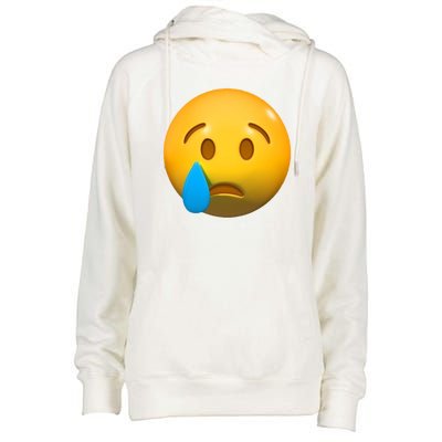 Sad Face Emoji Crying Tear Drop Womens Funnel Neck Pullover Hood