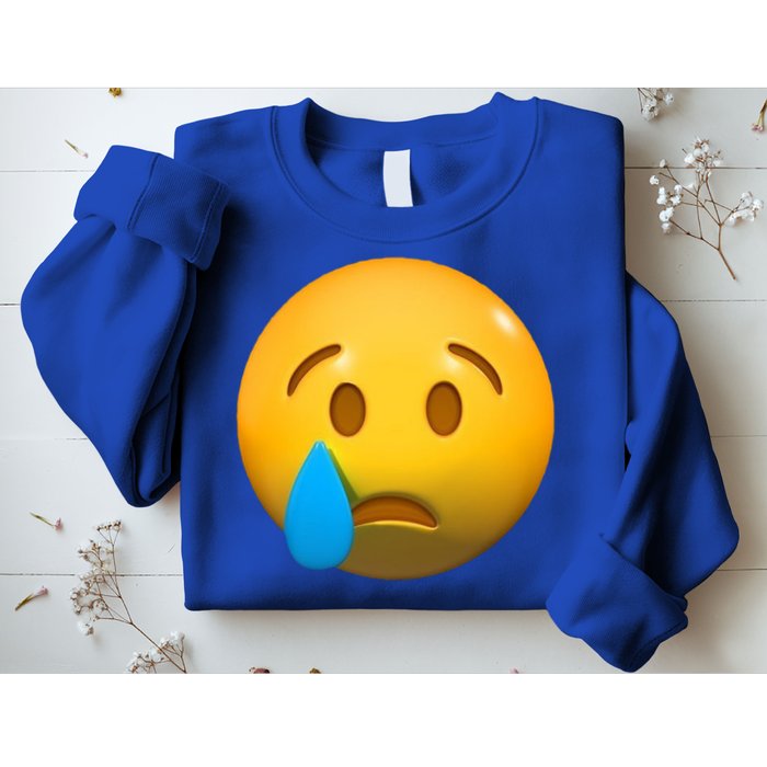 Sad Face Emoji Crying Tear Drop Sweatshirt