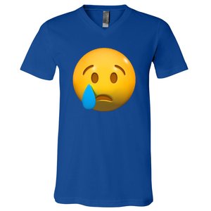 Sad Face Emoji Crying Tear Drop V-Neck T-Shirt