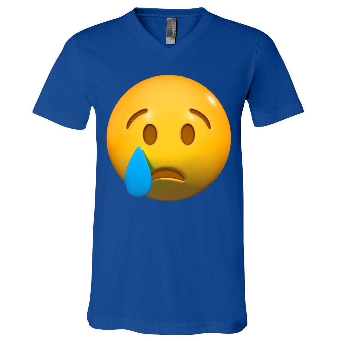 Sad Face Emoji Crying Tear Drop V-Neck T-Shirt