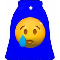 Sad Face Emoji Crying Tear Drop Ceramic Bell Ornament