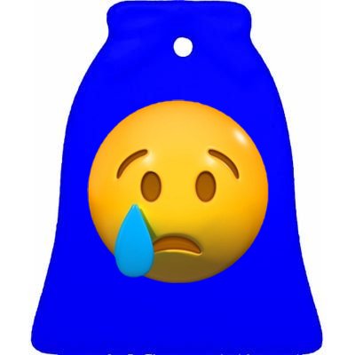 Sad Face Emoji Crying Tear Drop Ceramic Bell Ornament