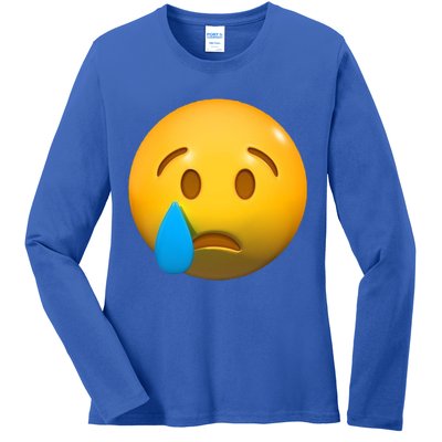 Sad Face Emoji Crying Tear Drop Ladies Long Sleeve Shirt