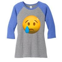 Sad Face Emoji Crying Tear Drop Women's Tri-Blend 3/4-Sleeve Raglan Shirt