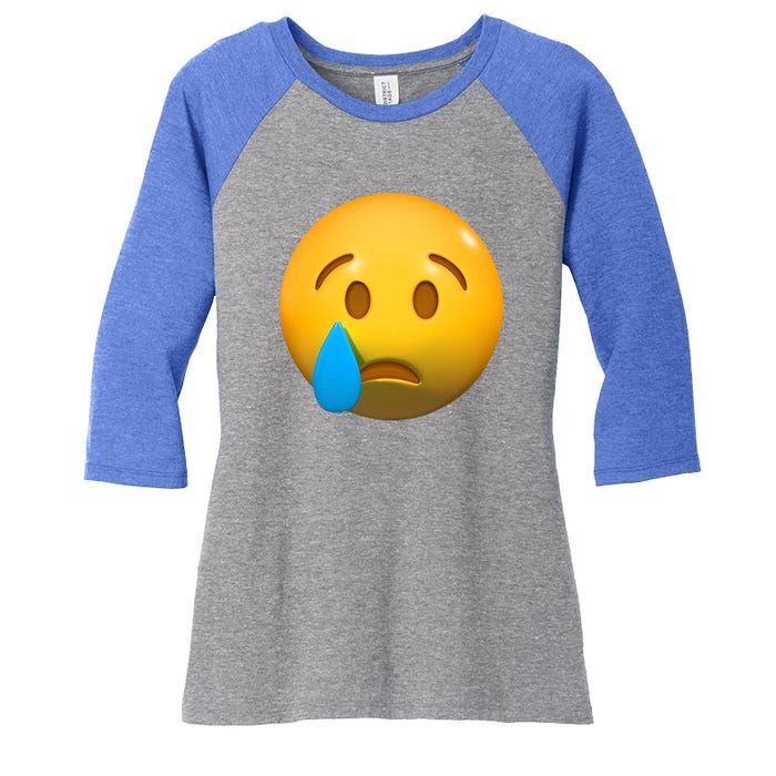 Sad Face Emoji Crying Tear Drop Women's Tri-Blend 3/4-Sleeve Raglan Shirt