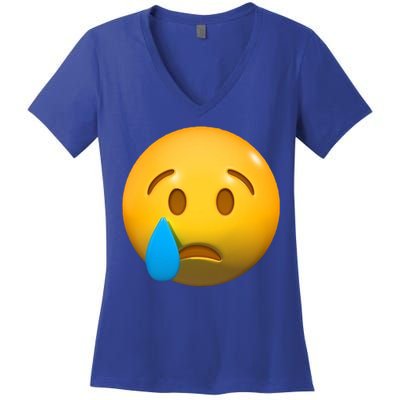 Sad Face Emoji Crying Tear Drop Women's V-Neck T-Shirt